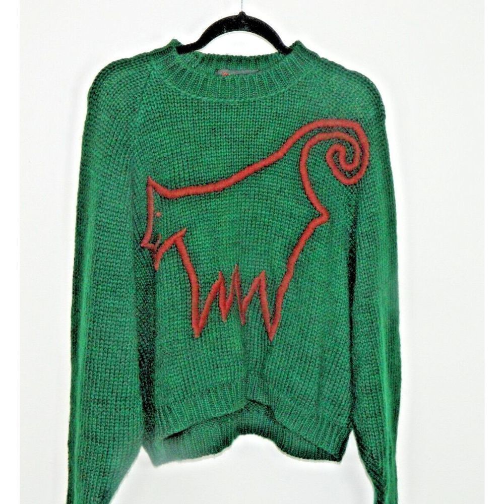 L'HOMME bis Sweater Mens Size Large Green Burgundy Wool Vintage Abstract…